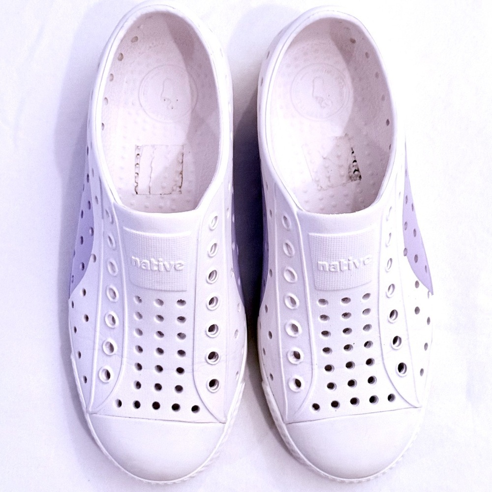 Native Shoes Jefferson Block Girls 1 Boys Juniors Shell White Sneakers Vegan - Picture 3 of 7